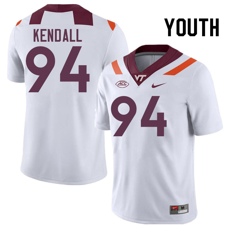 Youth #94 Tate Kendall Virginia Tech Hokies College Football Jerseys Stitched-White